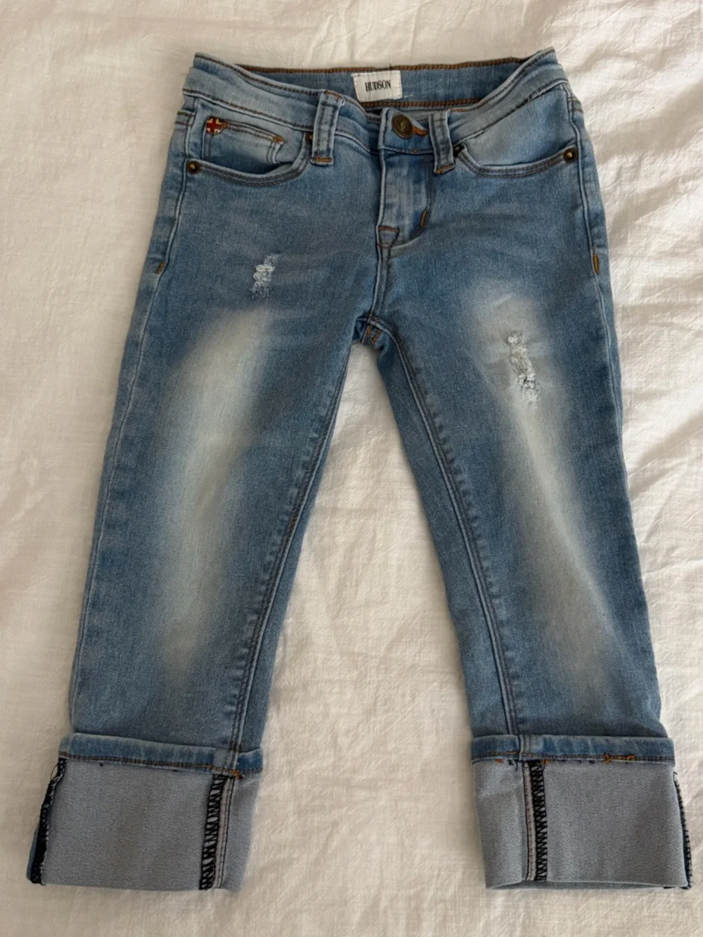 Hudson Distressed Cuffed Light Wash Jeans Adjustable Waist 5 Excellent